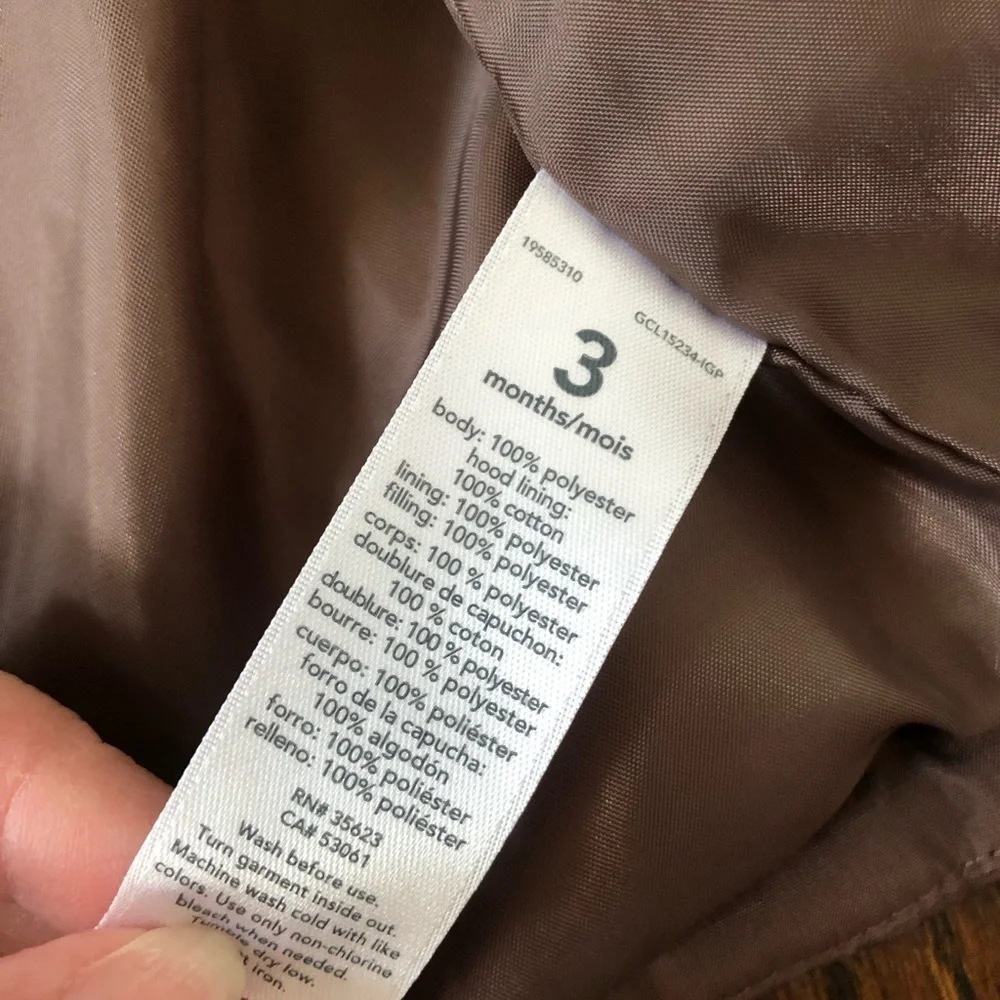 *NWOT* Carter’s 3-6M Brown Quilted Puffer Jacket Snap Buttons w/Pockets & Hood